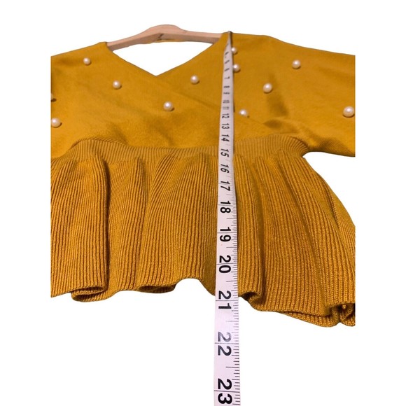 Mustard V-Neck Sweater with Pearl Accents - Picture 10 of 15